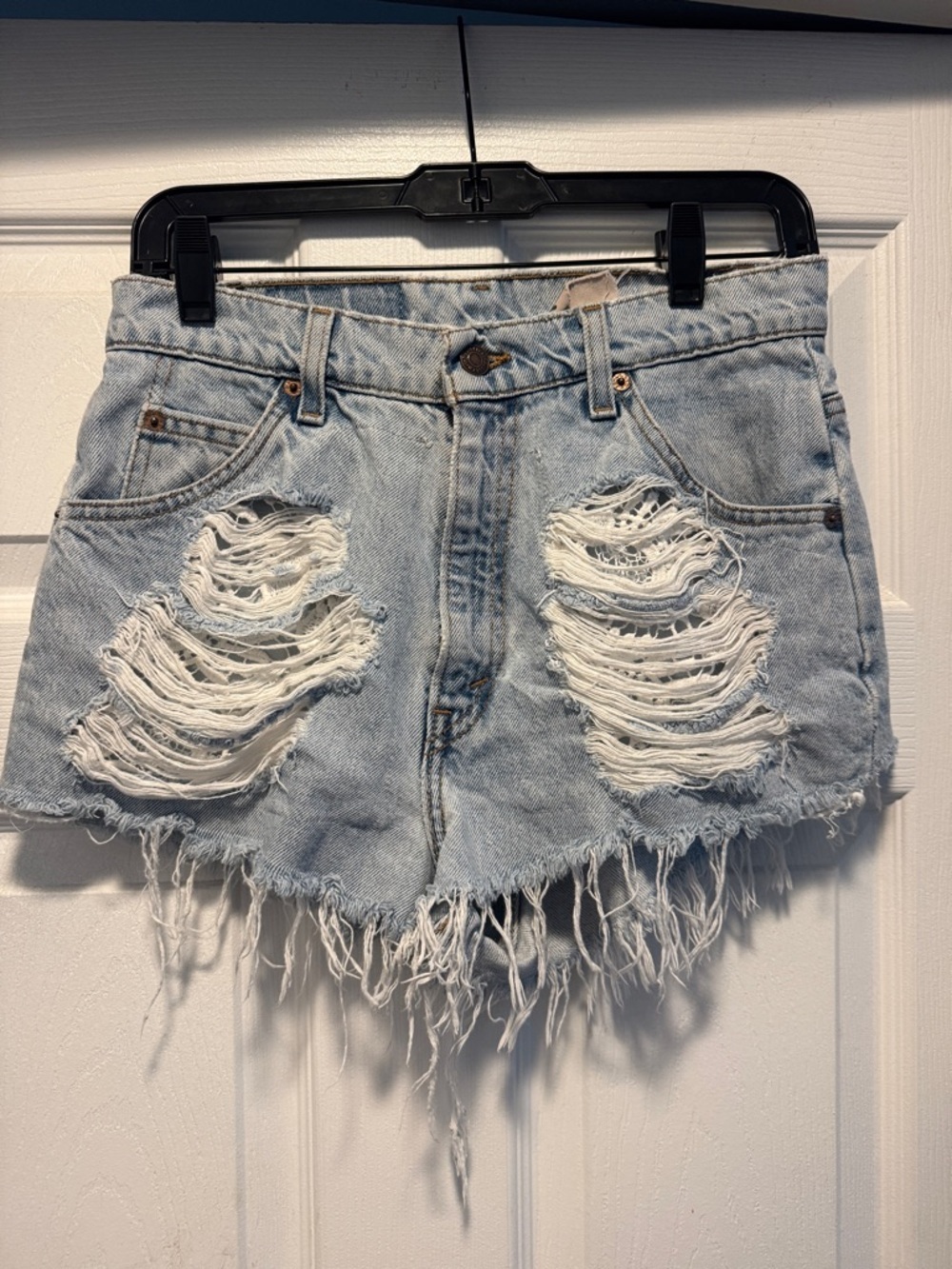 Frayed Hem Light Blue Distressed Denim Shorts - Women